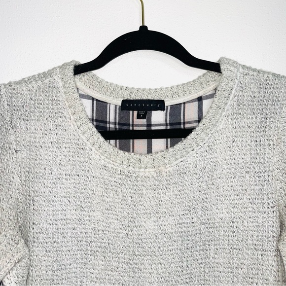 Sanctuary Light Gray Plaid Lined Wool Blend Knit Pullover Sweater Small Women’s - Picture 3 of 12
